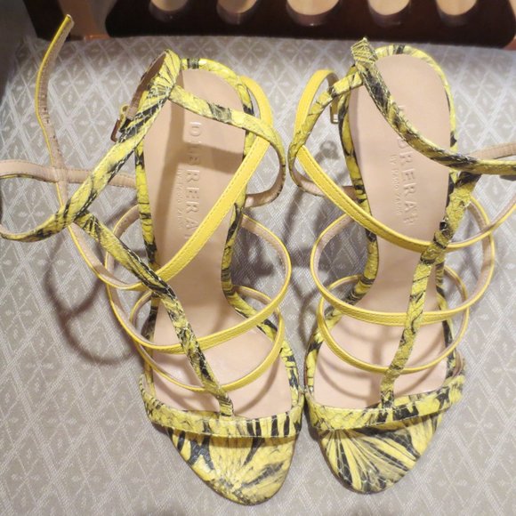 NIB DIBRERA Yellow & Black Double Ankle Strap Heels - Picture 8 of 10